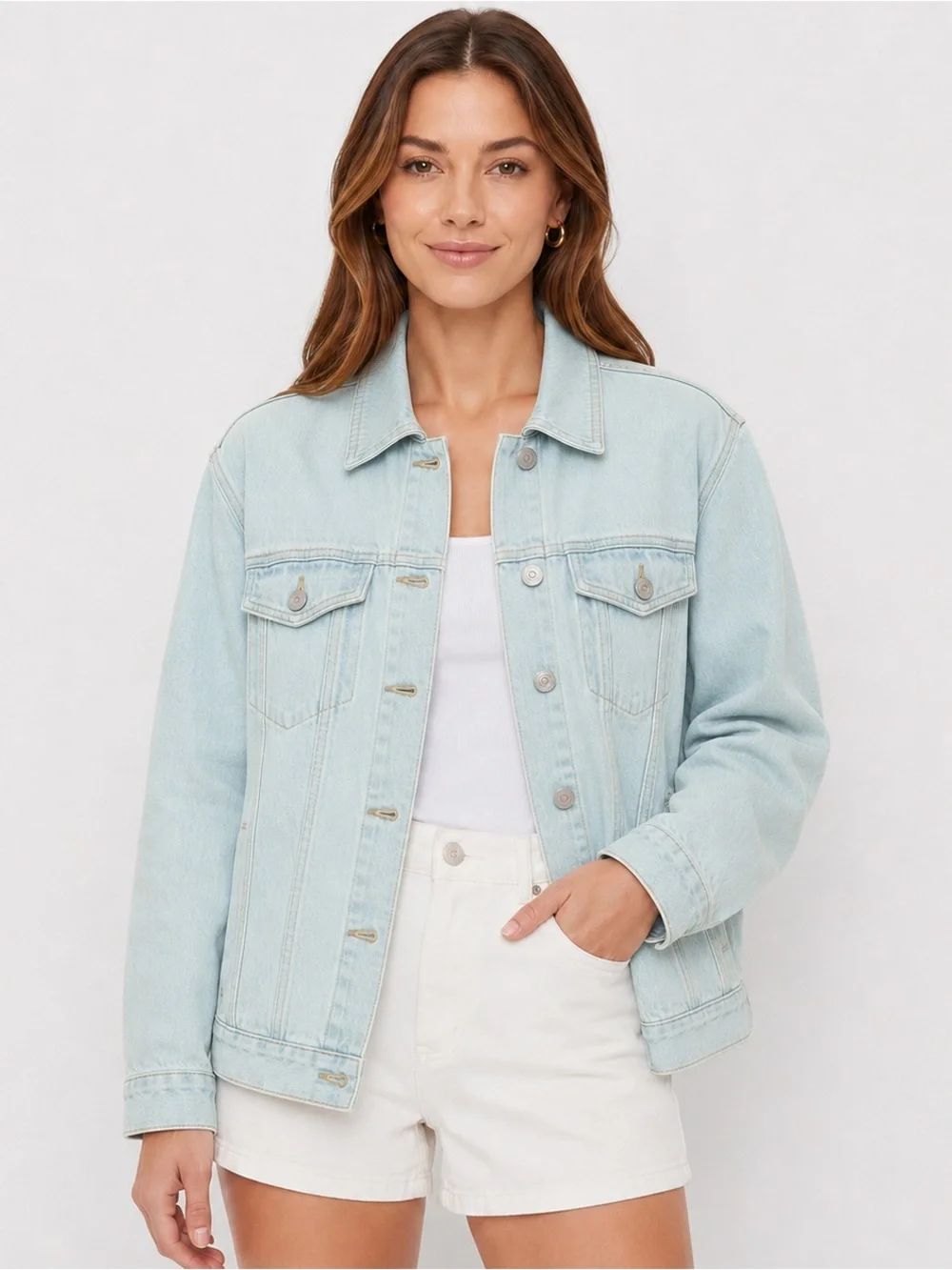ASOS Design Light Blue Denim Jacket Medium Cotton Stretch Button Front